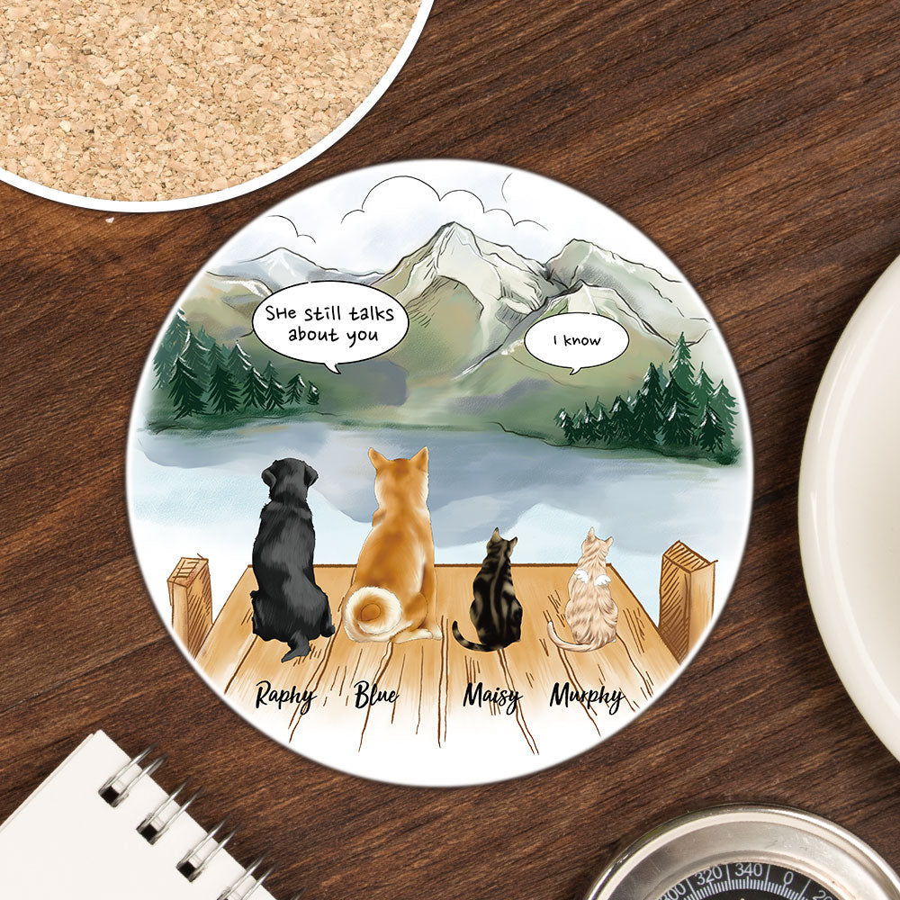 Personalized Pet Memorial Circle Stone Coasters-Dog Cat Loss Gifts-Pet Bereavement Gift-DOG & CAT-Mountain - Jonxifon