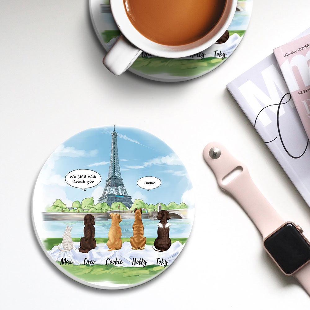 Personalized Pet Memorial Circle Stone Coasters-Dog Cat Loss Gifts-Pet Bereavement Gift-DOG & CAT-Eiffel Tower - Jonxifon