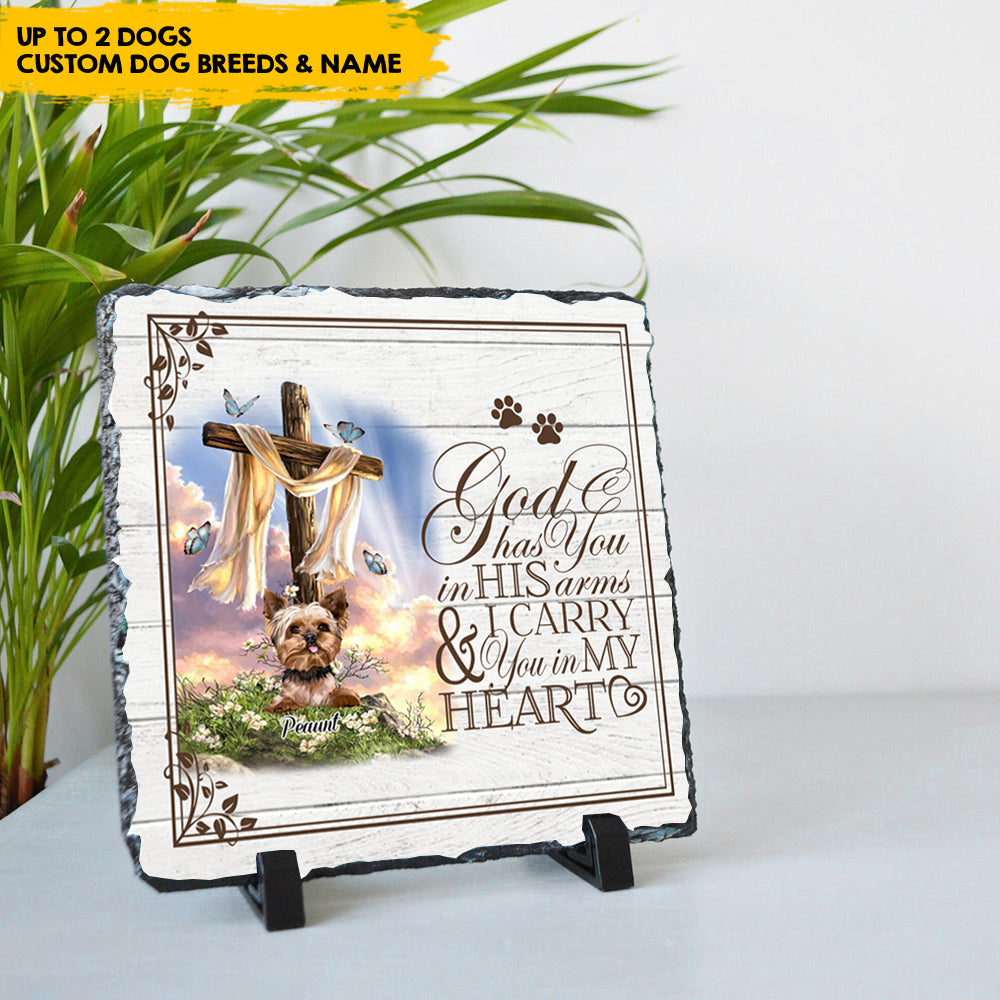 God Has You In His Arms - Pet Memorial Photo Slate, Memorial Gift