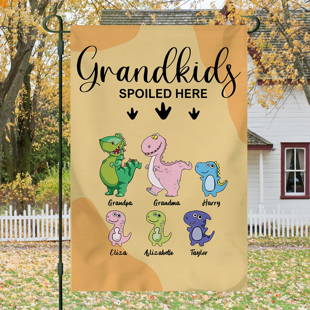 Grandkids Spoiled Here- Funny Personalized Garden Dinosaur Flag - Jonxifon