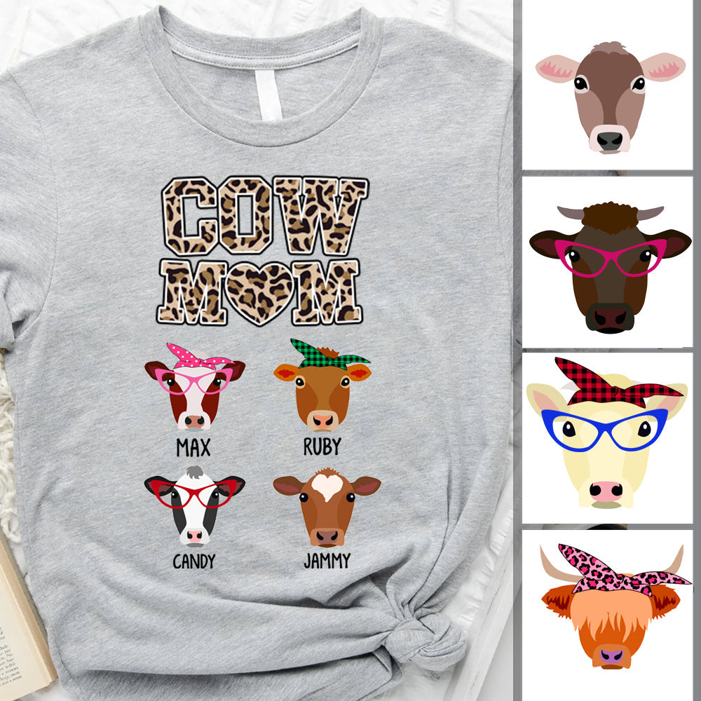 Cow Mom Leopard Pattern - Personalized Custom T-shirts, Gifts for Cow Lovers, Cattle Farmer