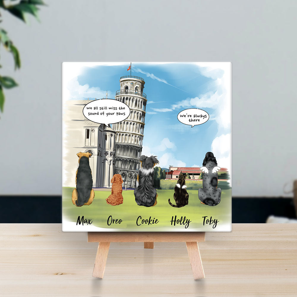 Personalized Pet Memorial Square Stone Album-Dog Cat Loss Gifts-Pet Bereavement Gift-DOG & CAT-Pisa Tower - Jonxifon