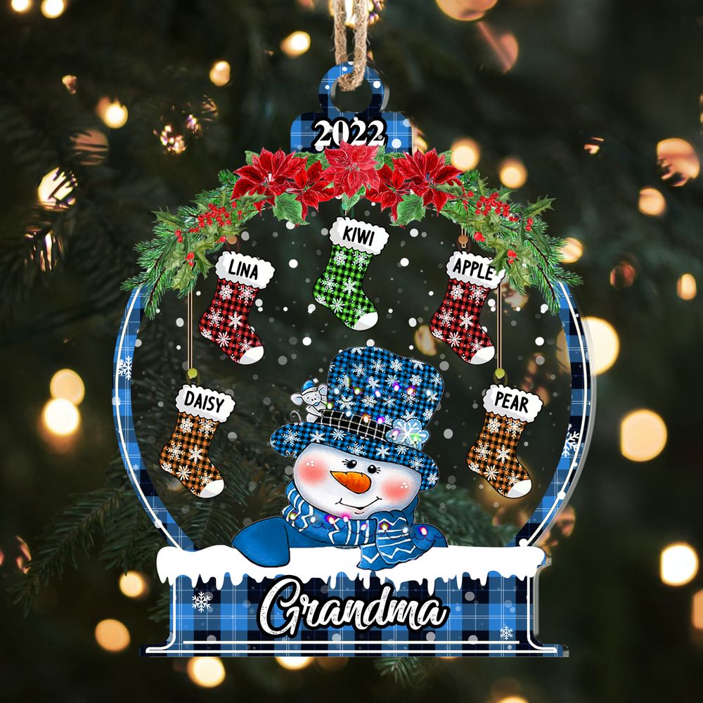 Personalized Snowman Grandma Grandkids Stockings Printed Acrylic Ornament, Gift For Grandma Nana Mommy Aunt