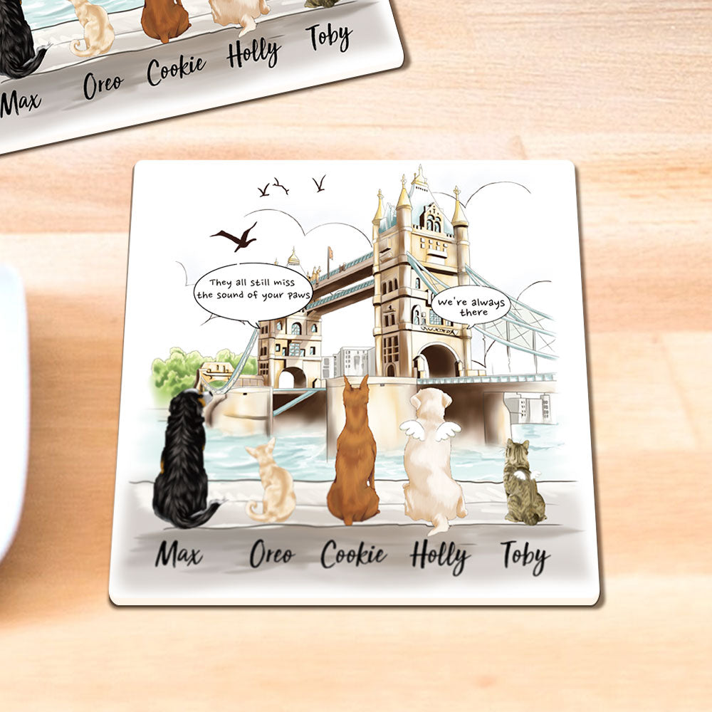 Personalized Pet Memorial Square Stone Coasters-Dog Cat Loss Gifts-Pet Bereavement Gift-DOG & CAT-London Bridge - Jonxifon