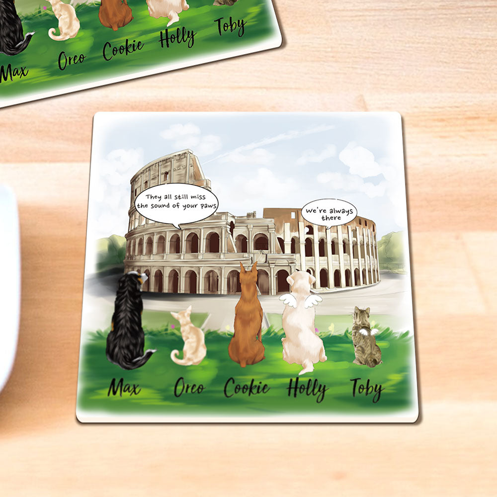 Personalized Pet Memorial Square Stone Coasters-Dog Cat Loss Gifts-Pet Bereavement Gift-DOG & CAT-Colosseum - Jonxifon