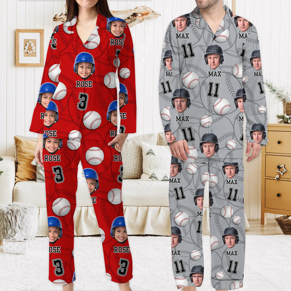 Personalized Upload Photo Custom Face Baseball Sport Pajamas, Gift For Baseball Lover CHI-YEN