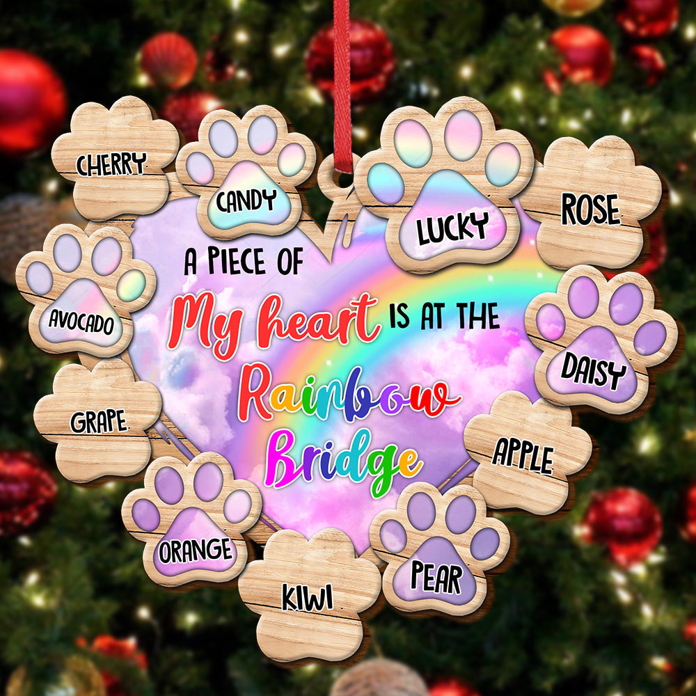 Piece Of Heart At Rainbow Bridge Dog Cat Loss Of Pet Memorial Personalized Wood Ornament Cutout CHI-YEN