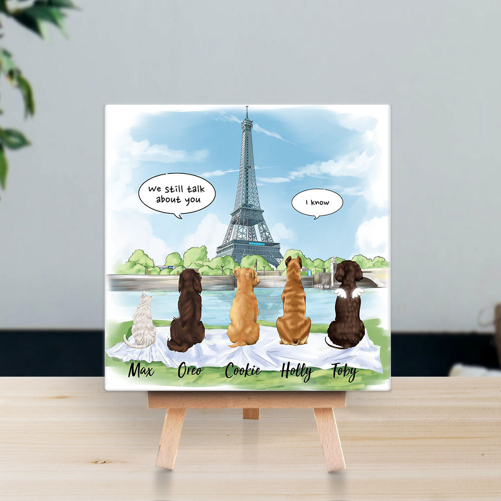 Personalized Pet Memorial Square Stone Album-Dog Cat Loss Gifts-Pet Bereavement Gift-DOG & CAT-Eiffel Tower - Jonxifon