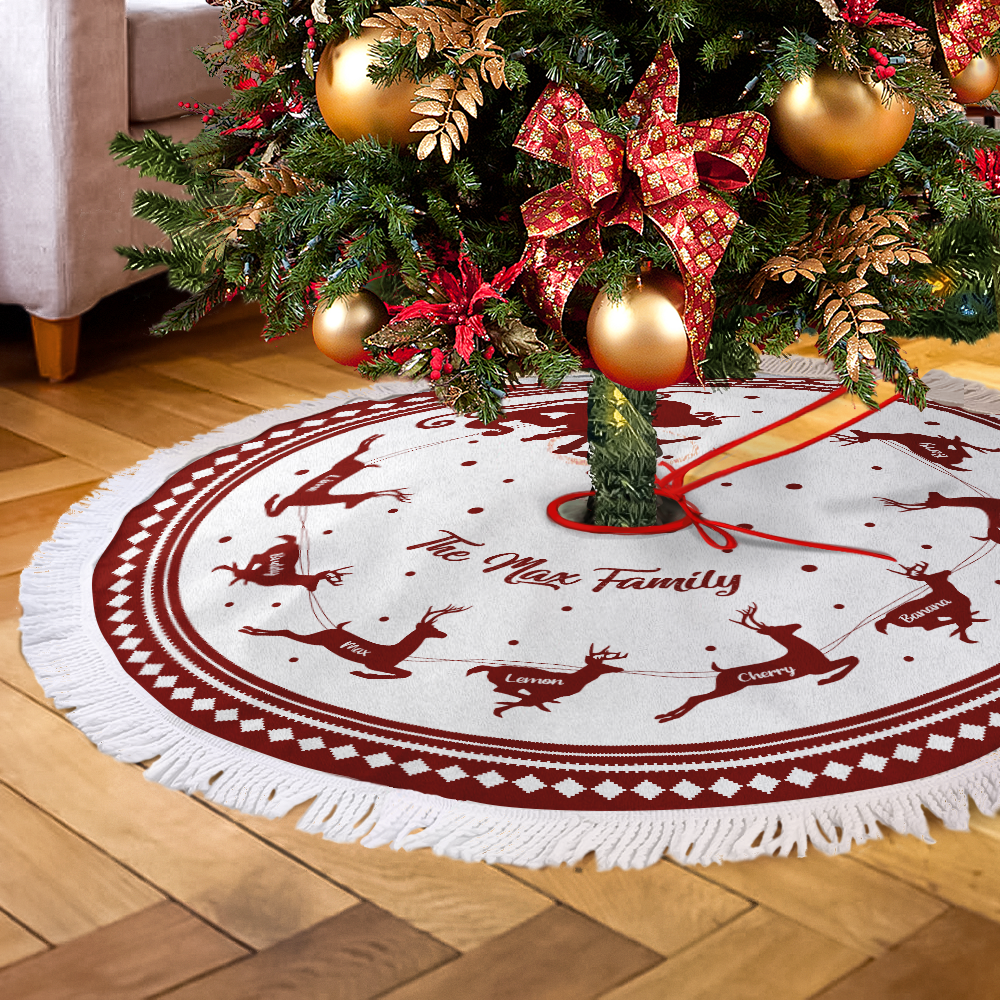 Custom Reindeer With Name Family Christmas Tree Skirt, Christmas Gift YHN-THUY