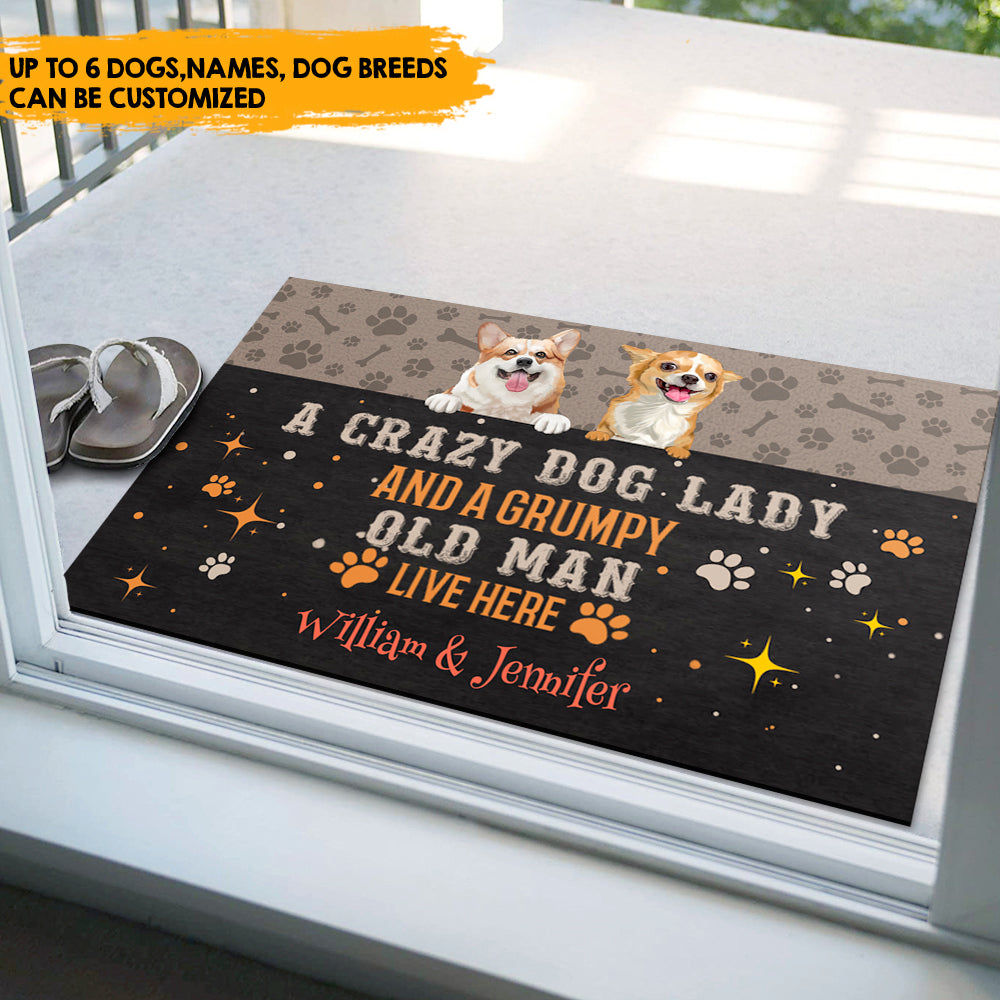 Crazy Dog Lady And An Grumpy Old Man - Personalized Family Doormat, Dog Lovers Gift