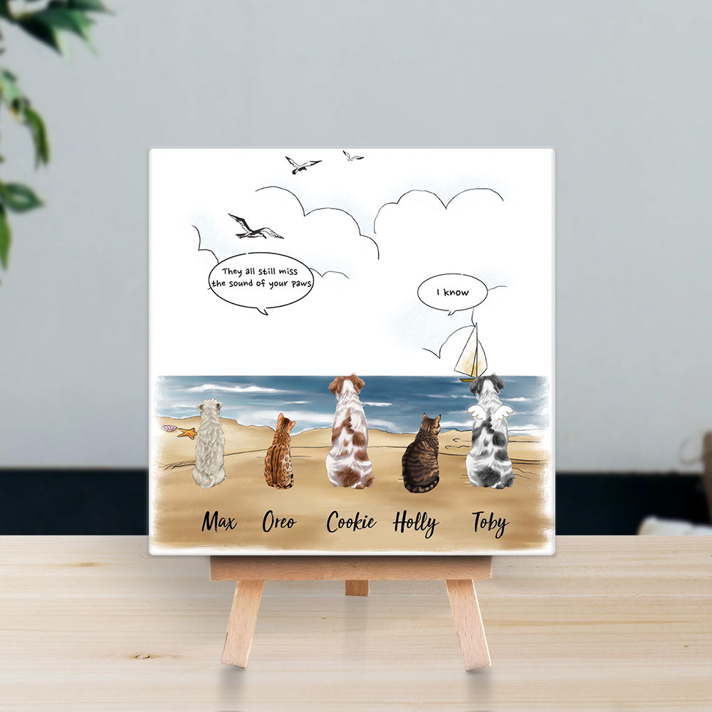 Personalized Pet Memorial Square Stone Album-Dog Cat Loss Gifts-Pet Bereavement Gift-DOG & CAT-Beach - Jonxifon