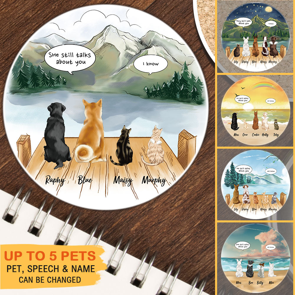 Personalized Pet Memorial Circle Stone Coasters-Dog Cat Loss Gifts-Pet Bereavement Gift-DOG & CAT-Mountain - Jonxifon