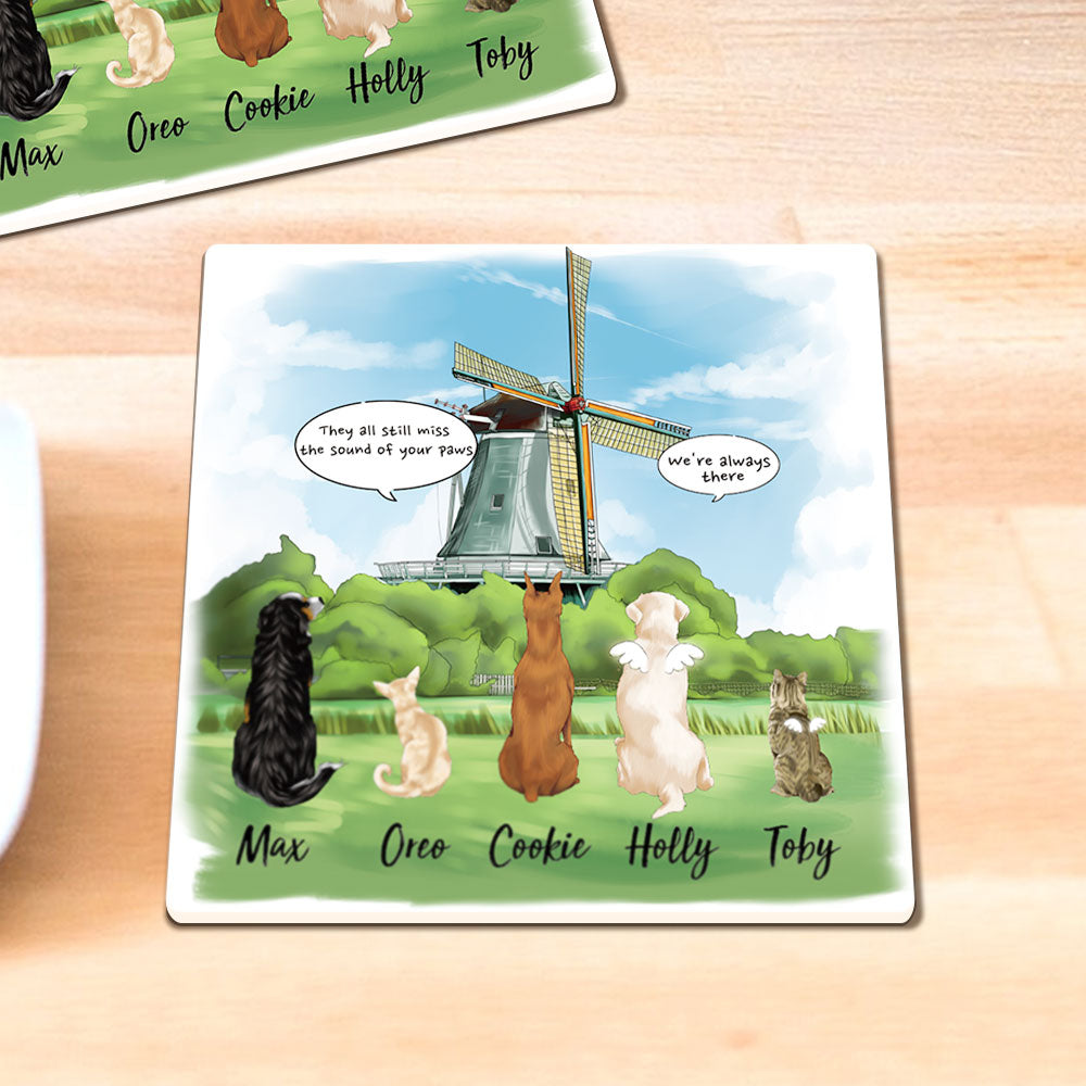 Personalized Pet Memorial Square Stone Coasters-Dog Cat Loss Gifts-Pet Bereavement Gift-DOG & CAT-Windmills - Jonxifon