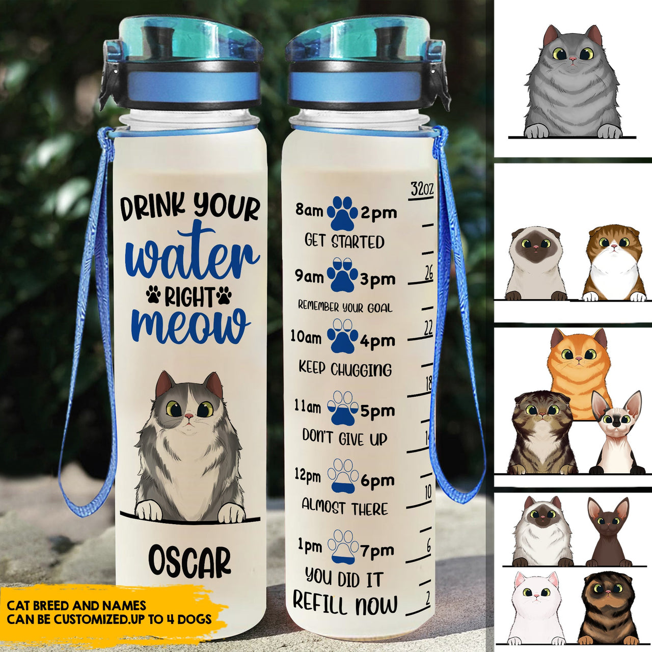 Drink your meow water - Custom Water Tracker Bottle