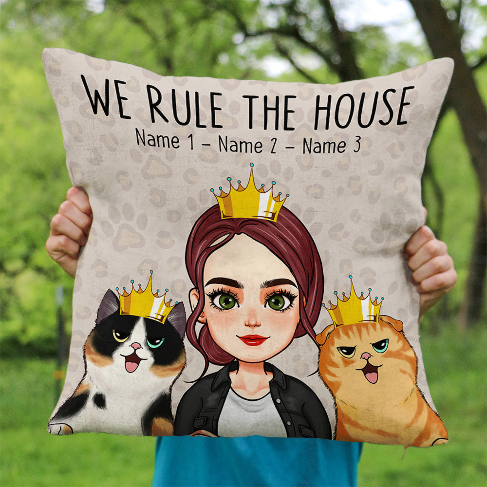 Personalized Dog Cat Mom We Rule The House Pillow, Gift For Cat Lover