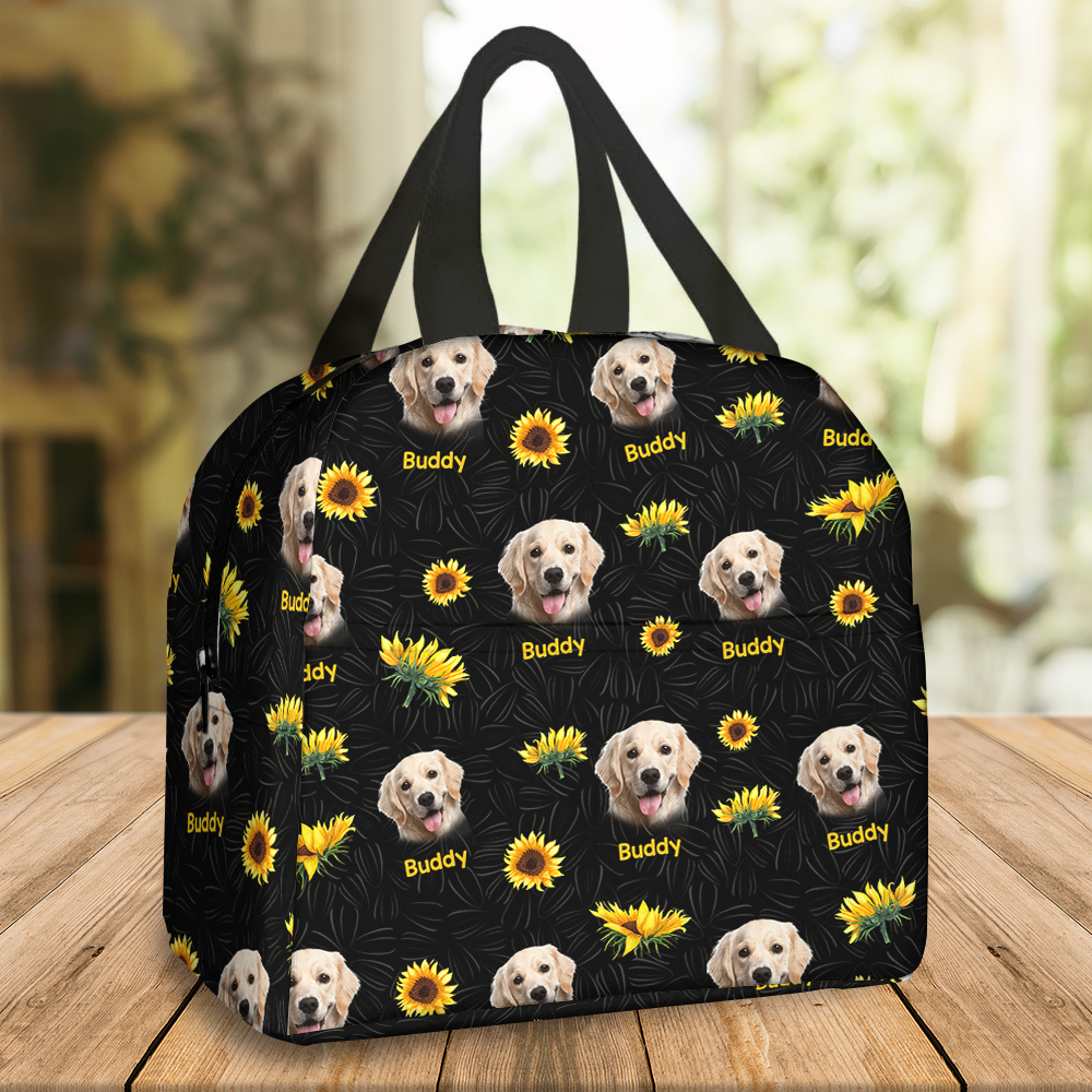 Personalized Sunflower Upload Face Dog Cat Lunch Bag, Gift For Pet Lovers AI