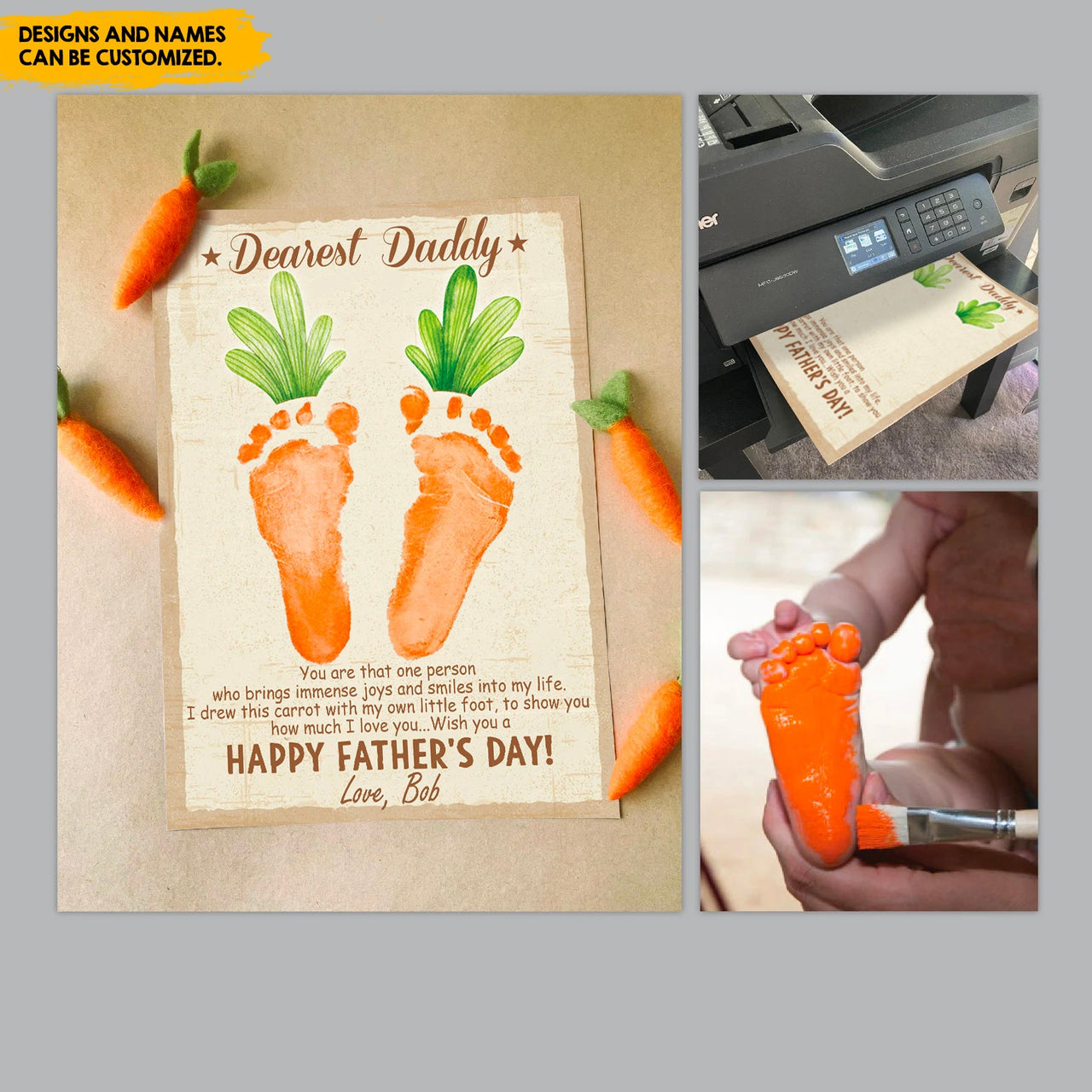 Dearest Daddy Handprint Art Craft Photo Frame, Kids Footprint