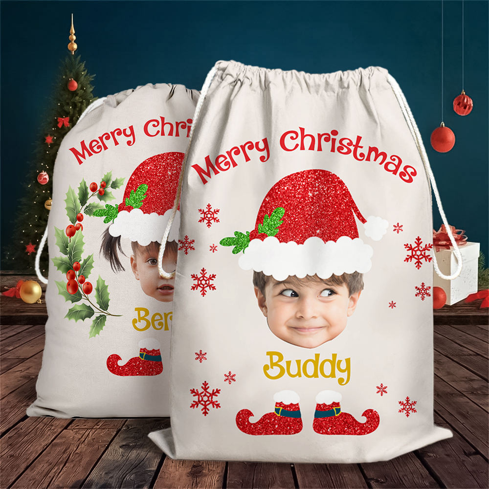 Custom Face Photo Baby Claus Family Christmas Bag, Christmas Gift