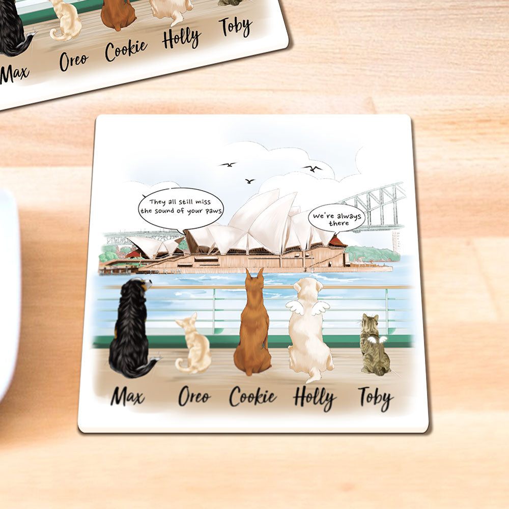 Personalized Pet Memorial Square Stone Coasters-Dog Cat Loss Gifts-Pet Bereavement Gift-DOG & CAT-Opera House - Jonxifon