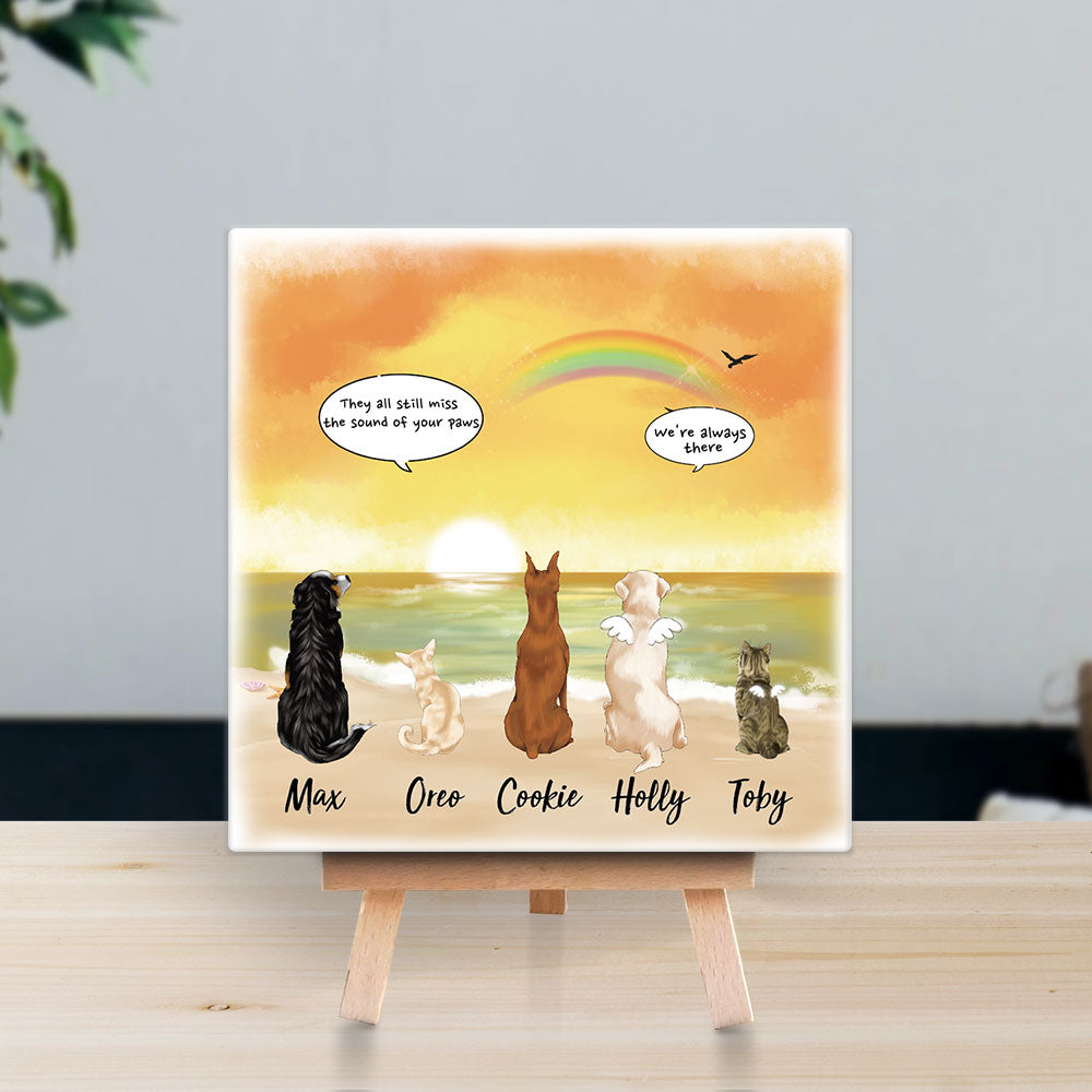 Personalized Pet Memorial Square Stone Album-Dog Cat Loss Gifts-Pet Bereavement Gift-DOG & CAT-Sunset - Jonxifon