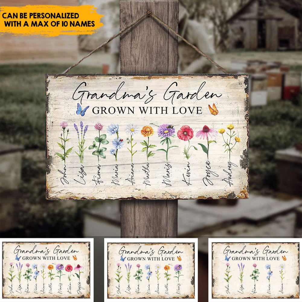 Grandma Garden of Love - Personalized Rectangle Wood Sign