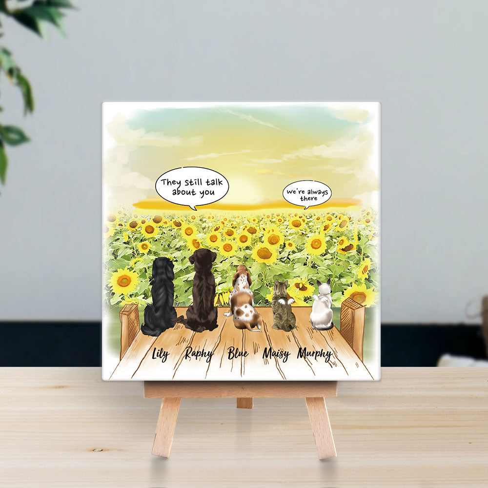 Personalized Pet Memorial Square Stone Album-Dog Cat Loss Gifts-Pet Bereavement Gift-DOG & CAT-Sunflower - Jonxifon