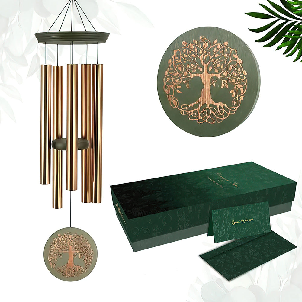 Personalized Retirement Wind Chimes With Name Or Photo, 5 Gold Tubes & Tree Of Life Zita Yen