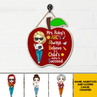 Thumbnail for 2022 ABC Teacher Name Apple Shaped Wood Sign, DIY Back To School Decor