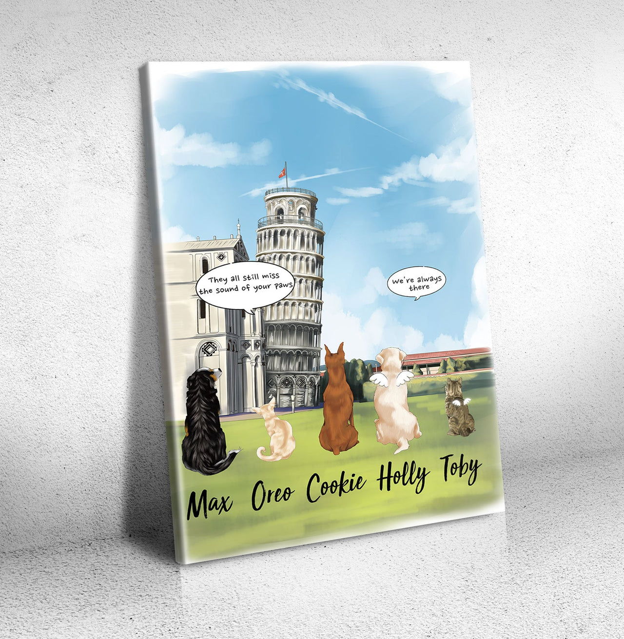 Canvas Pisa Tower Print, Fluffy Dog & Cat Memorial Gifts - Jonxifon