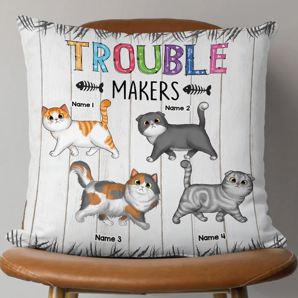 Personalized Trouble Makers Cat Mom Pillow, Gift For Cat Lover