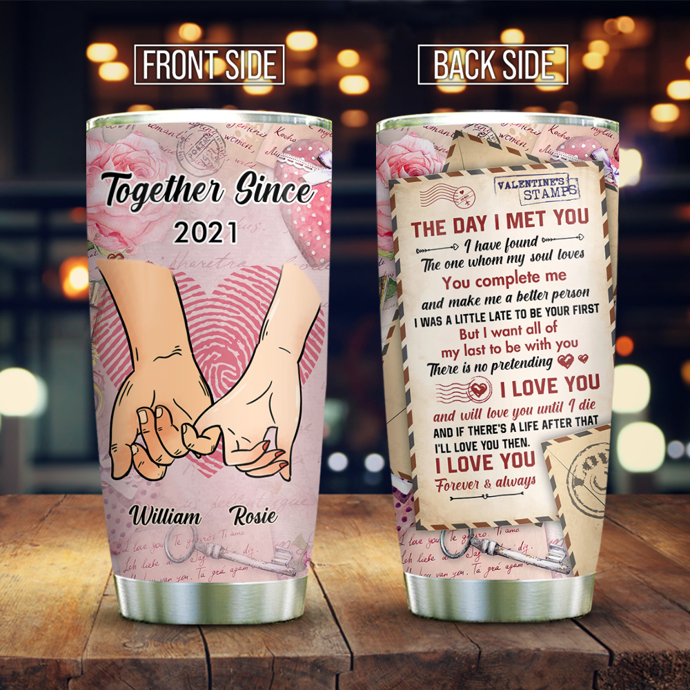 Personalized Hand In Hand Vintage Love Letter Couple Tumbler, Valentine's Day Gift CHI-YEN