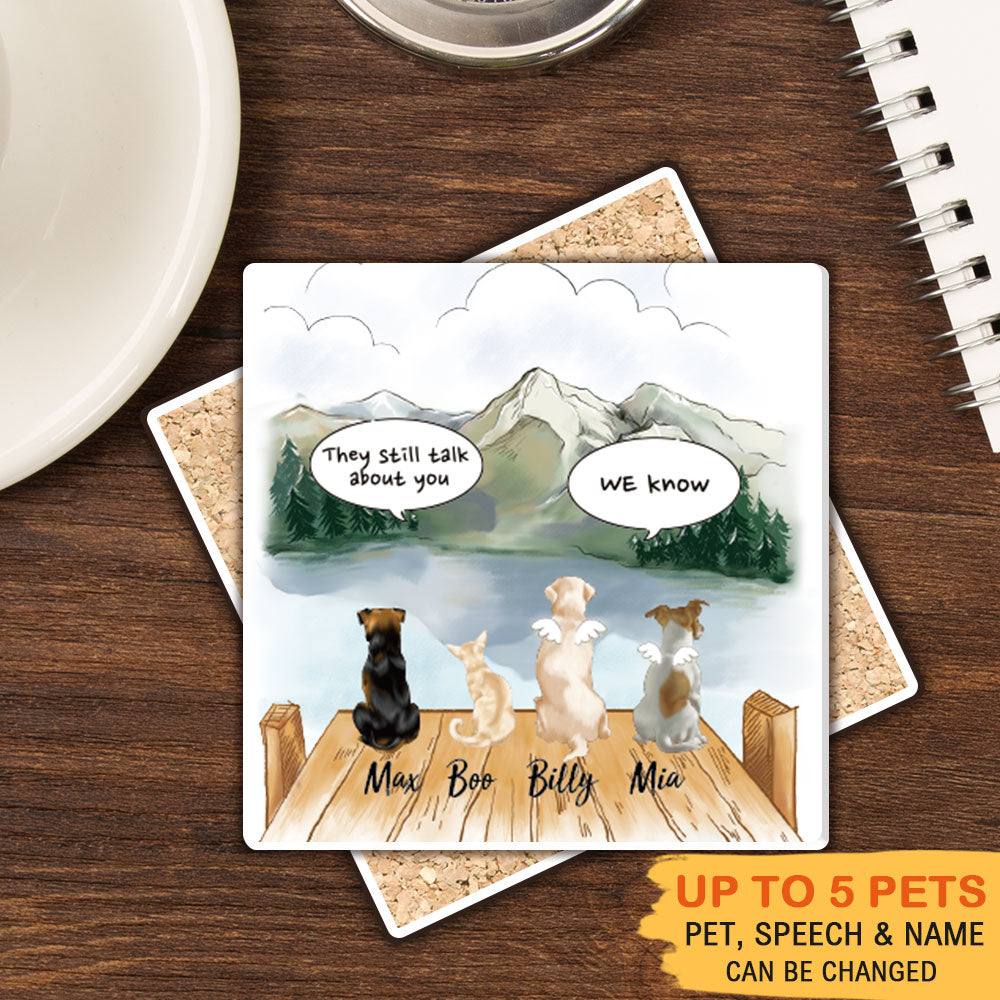 Personalized Pet Memorial Square Stone Coasters-Dog Cat Loss Gifts-Pet Bereavement Gift-DOG & CAT-Mountain - Jonxifon