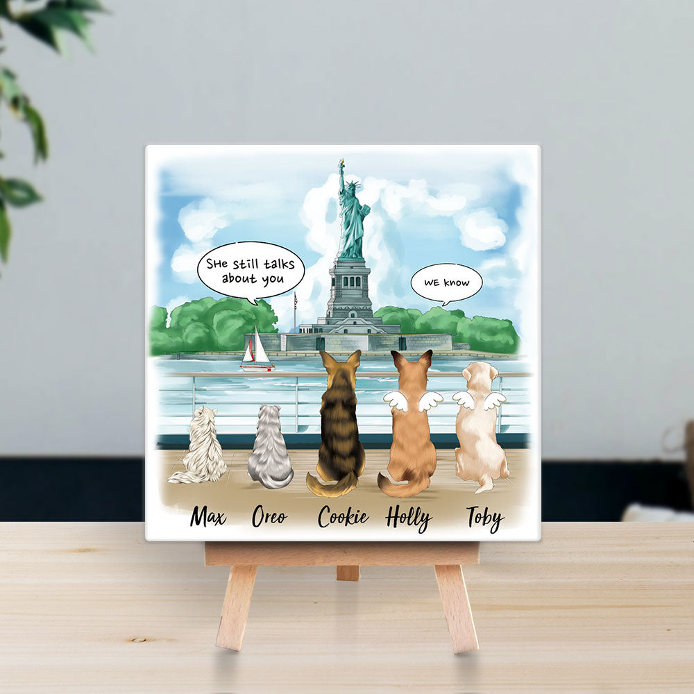 Personalized Pet Memorial Square Stone Album-Dog Cat Loss Gifts-Pet Bereavement Gift-DOG & CAT-Statue of liberty - Jonxifon