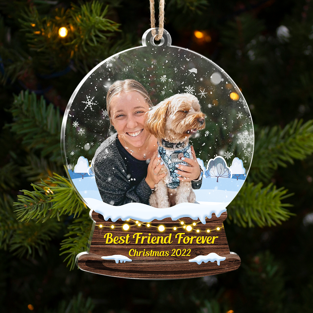 Custom Merry Christmas 2022 Photo Snowglobe Printed Acrylic Ornament, Christmas Gift YHN-YEN