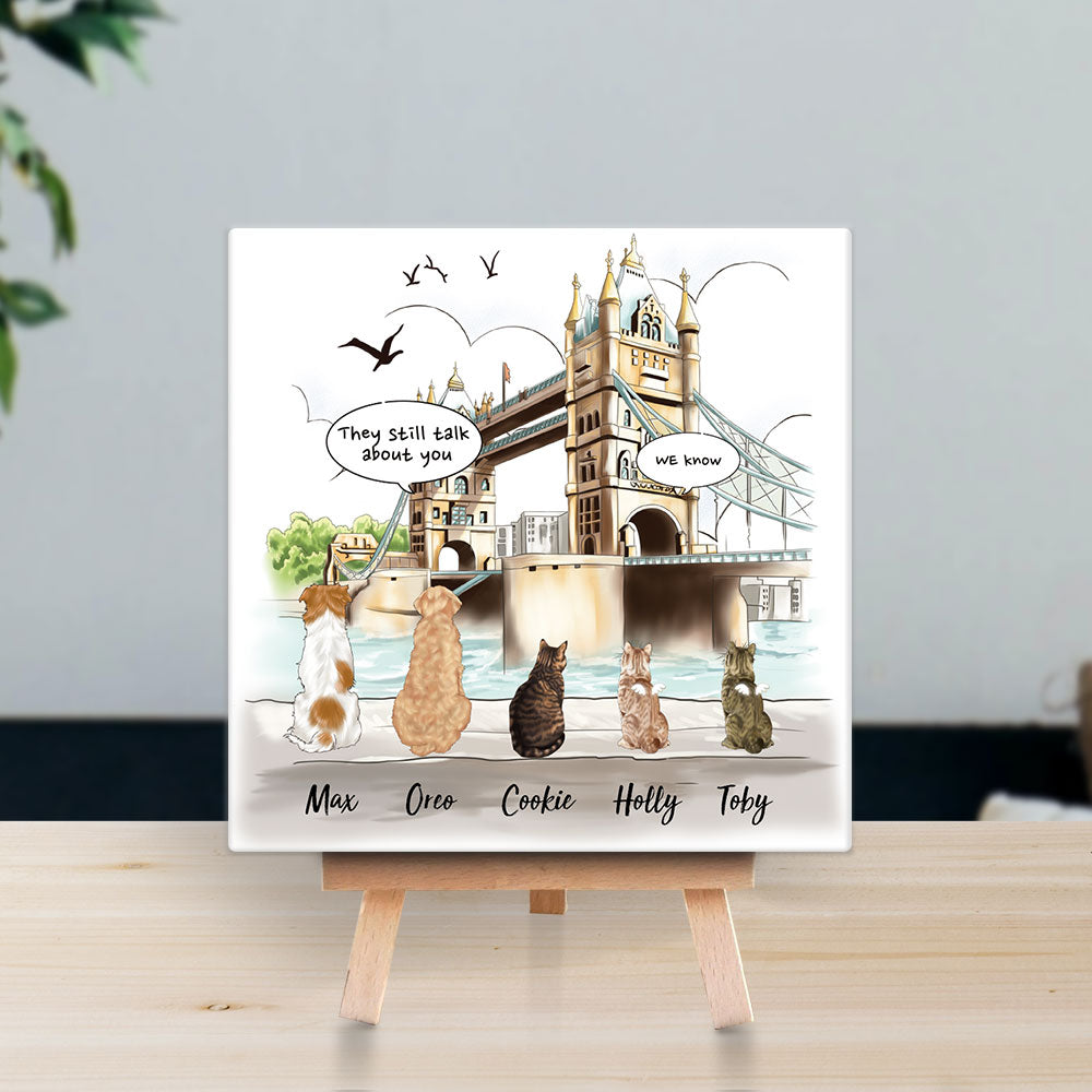 Personalized Pet Memorial Square Stone Album-Dog Cat Loss Gifts-Pet Bereavement Gift-DOG & CAT-London Bridge - Jonxifon