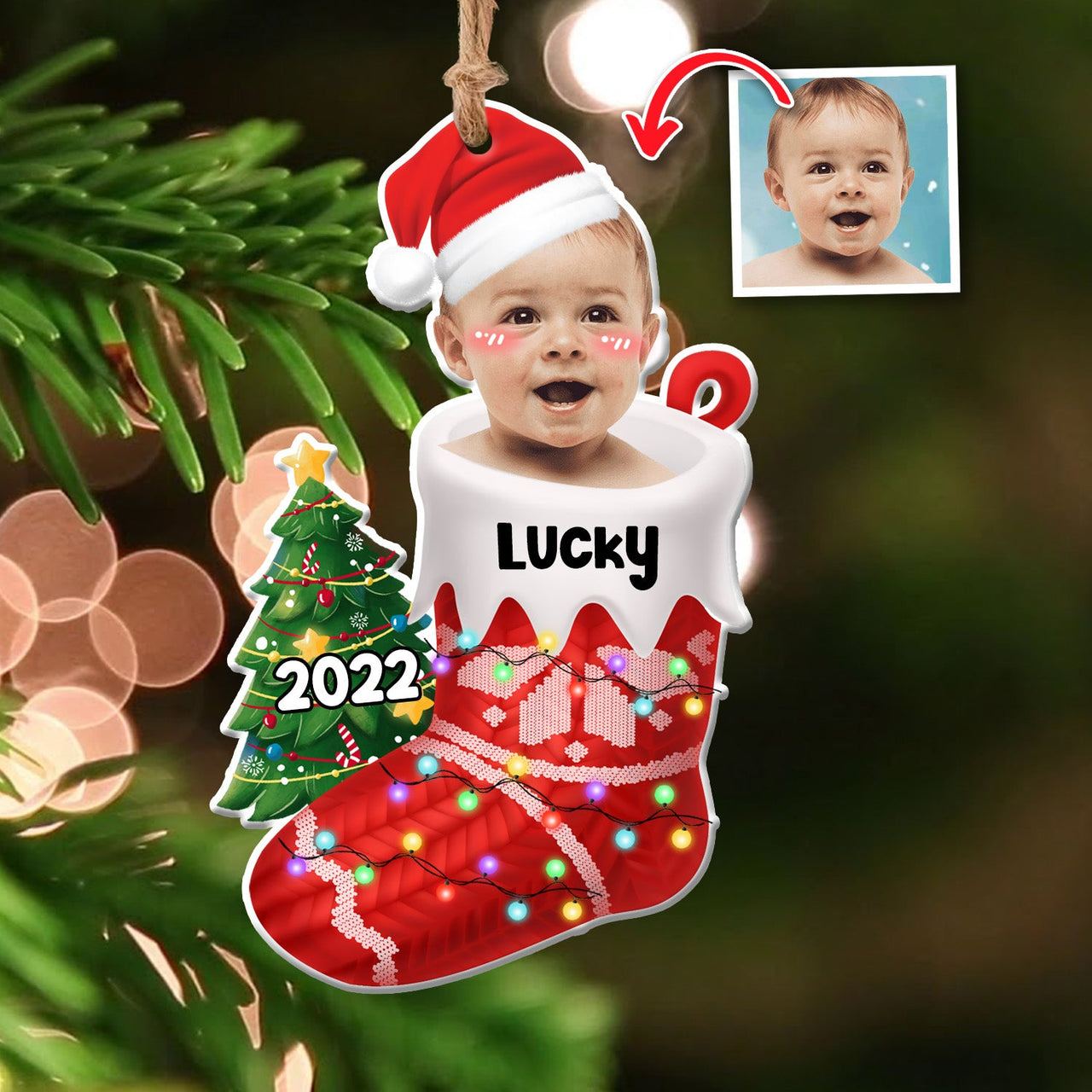 Upload Photo Baby First Christmas Acrylic Ornament, Customized Holiday Ornament CHI-YEN