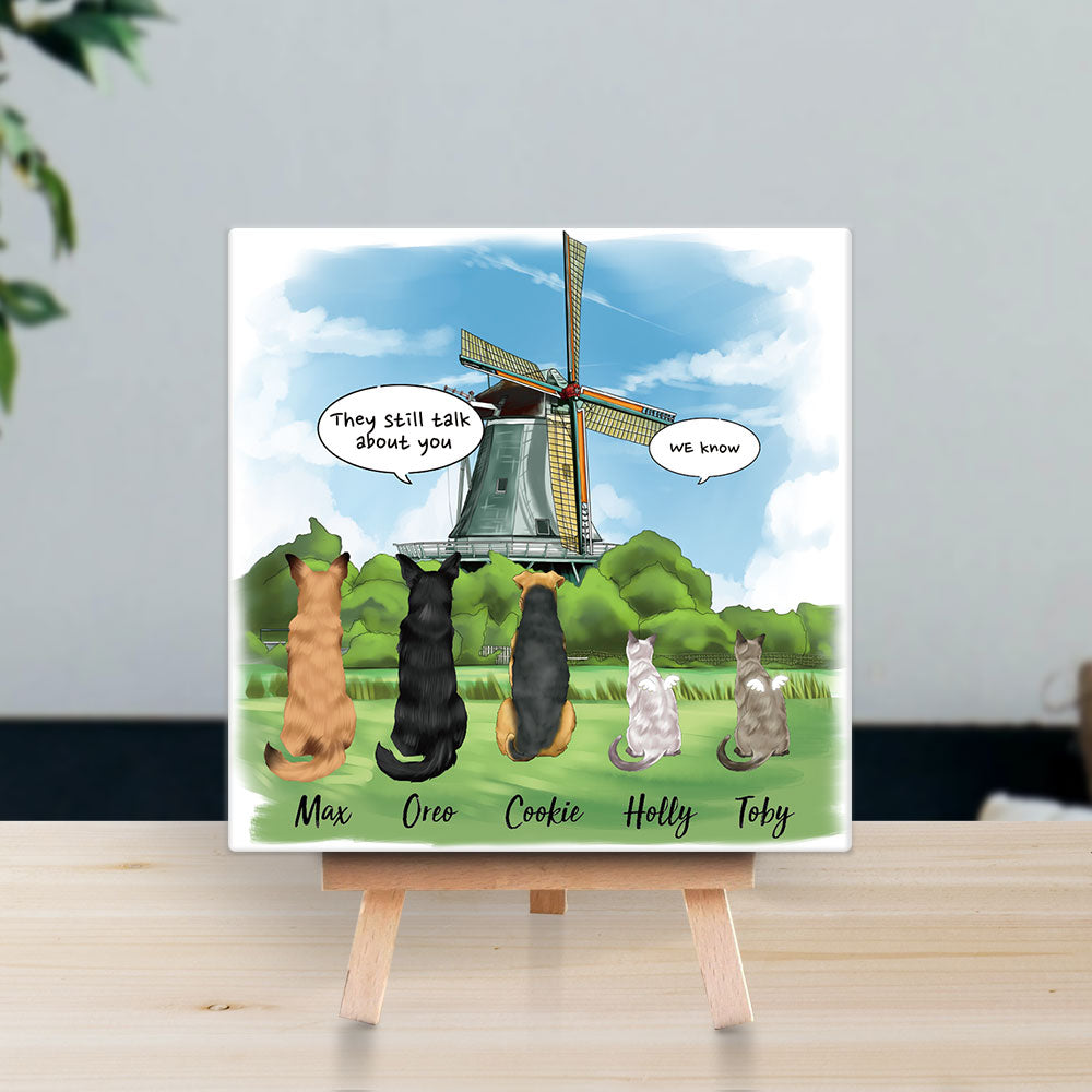 Personalized Pet Memorial Square Stone Album-Dog Cat Loss Gifts-Pet Bereavement Gift-DOG & CAT-Windmills - Jonxifon