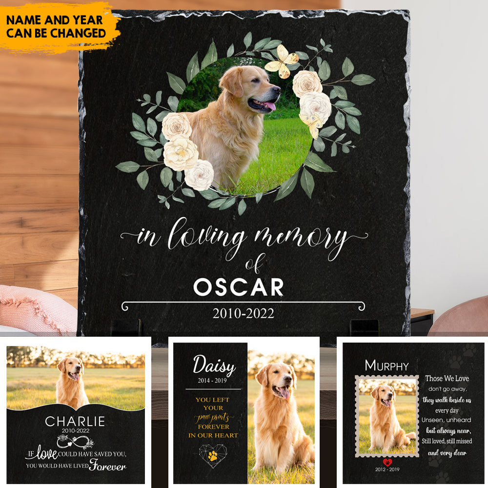 Pet Memorial Stone with Photo - Square Slate Photo