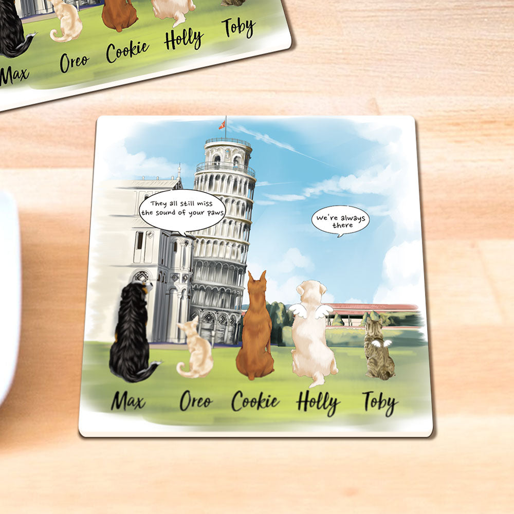 Pet Memorial Square Stone Coasters-Dog Cat Loss Gifts, Pisa Tower Background - Jonxifon