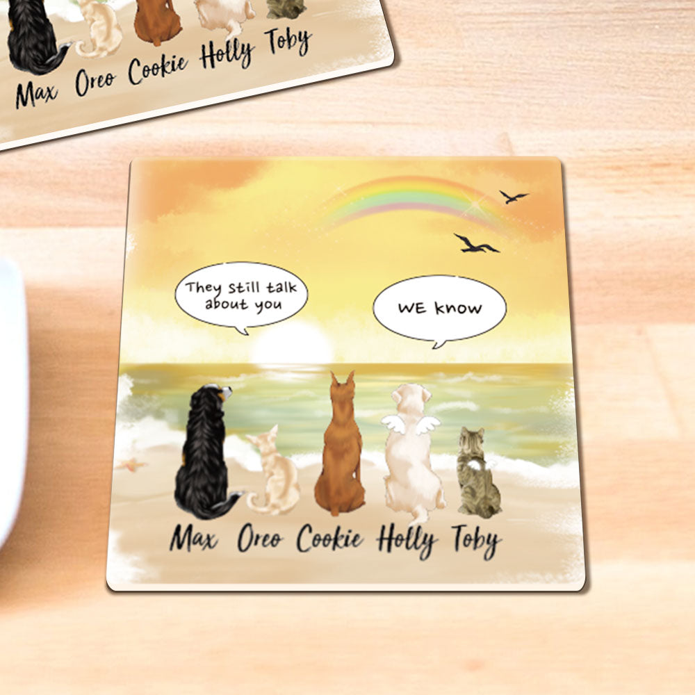 Personalized Pet Memorial Square Stone Coasters-Dog Cat Loss Gifts-Pet Bereavement Gift-DOG & CAT-Sunset - Jonxifon