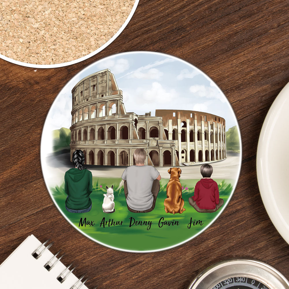 Family Circle Stone Coasters Gifts For The Whole Family -Statue of liberty & Eiffel Tower - Jonxifon