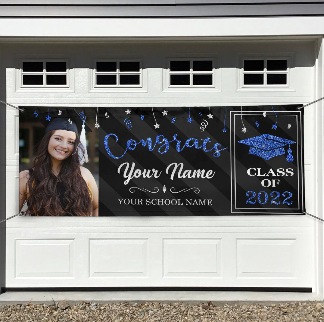 Congrats Photo Graduation Banner , Glitter Banner