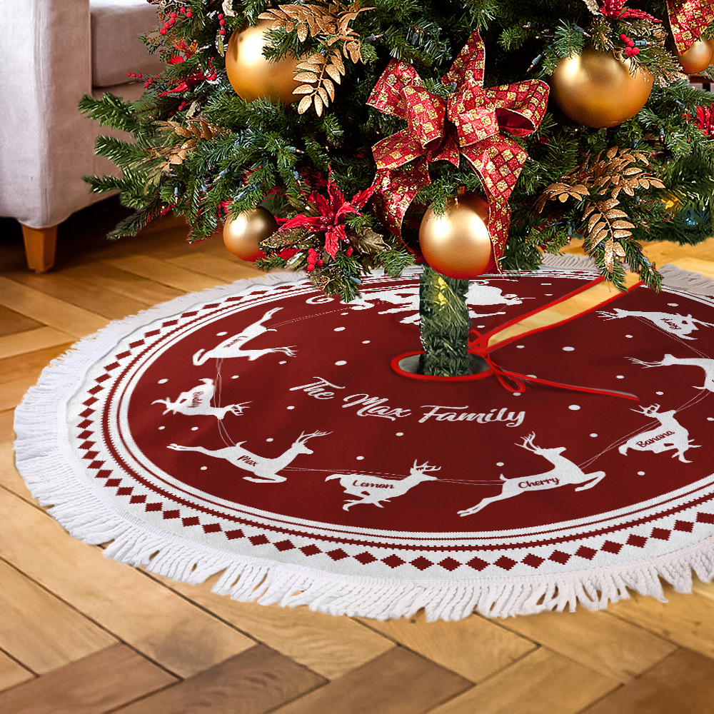 Custom Reindeer With Name Family Christmas Tree Skirt, Christmas Gift YHN-THUY