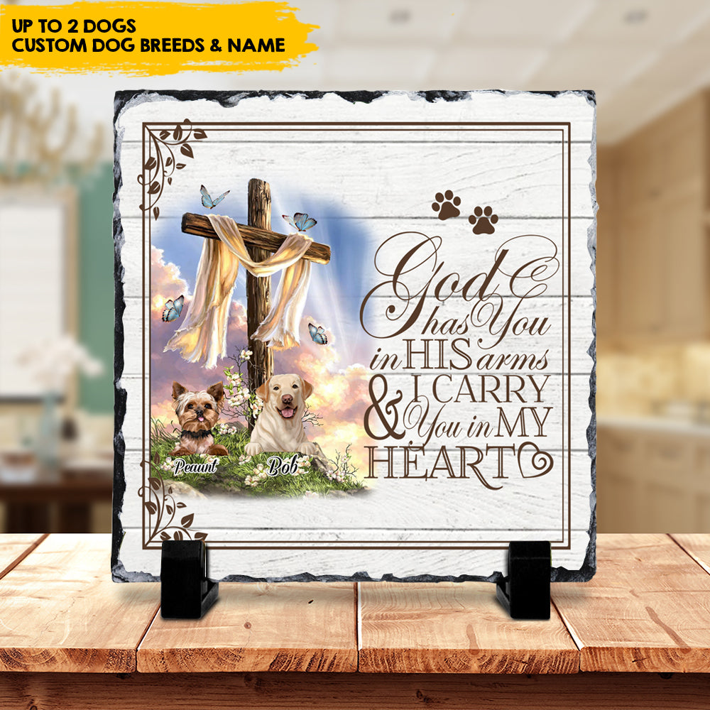 God Has You In His Arms - Pet Memorial Photo Slate, Memorial Gift