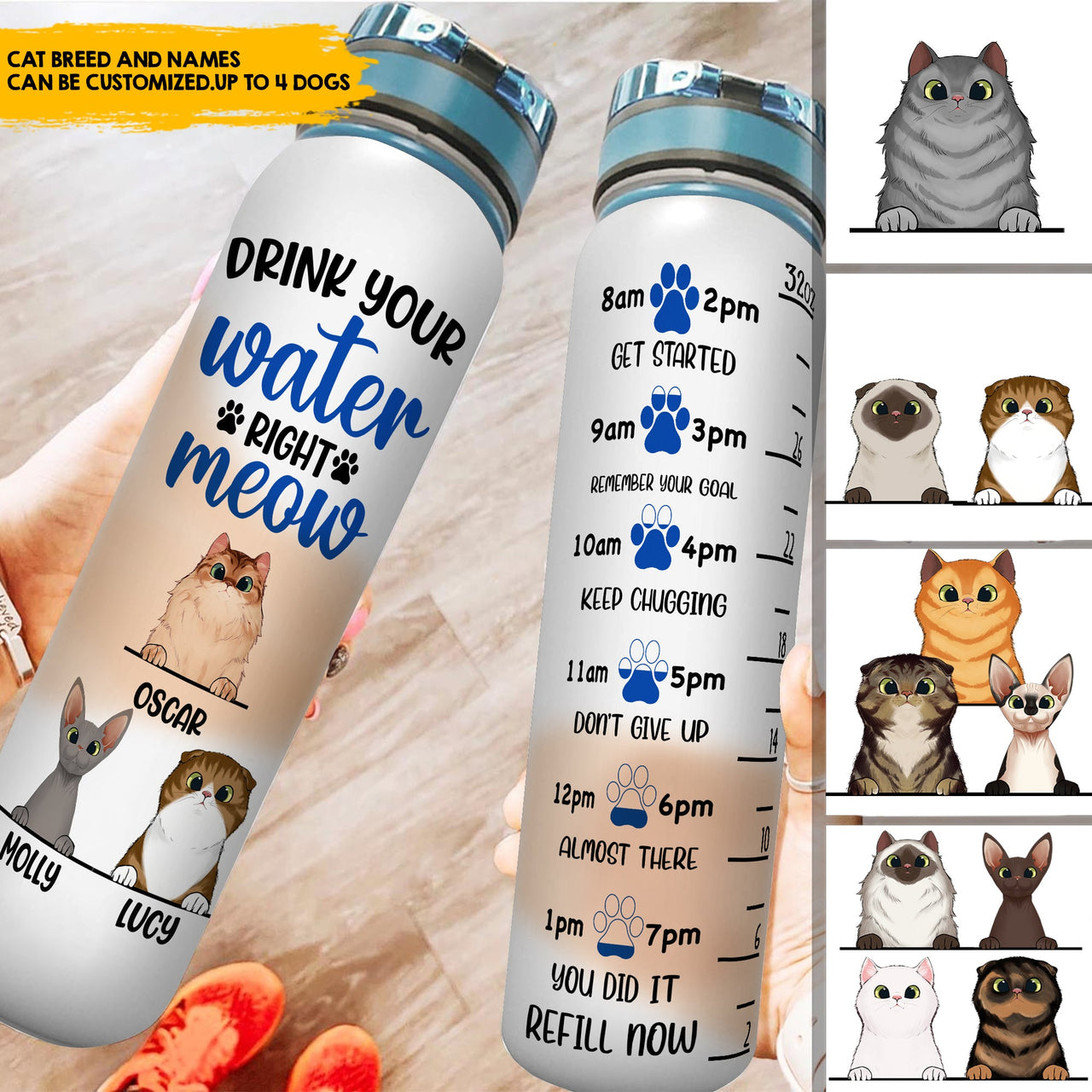 Drink your meow water - Custom Water Tracker Bottle