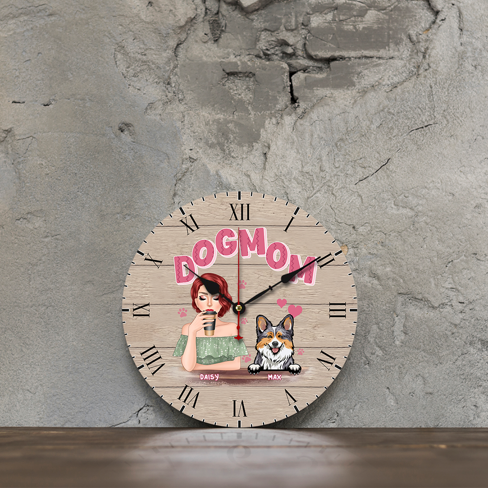 Personalized Dog Mom Wall Wooden Clock, Gift For Dog Lover CHI-THUY