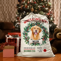 Thumbnail for Custom Dog Photo & Bone With Wreath Christmas Bag, Christmas Gift