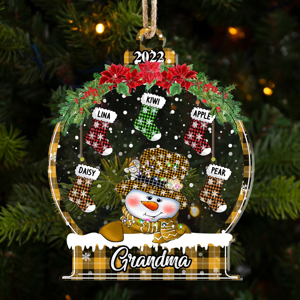 Personalized Snowman Grandma Grandkids Stockings Printed Acrylic Ornament, Gift For Grandma Nana Mommy Aunt