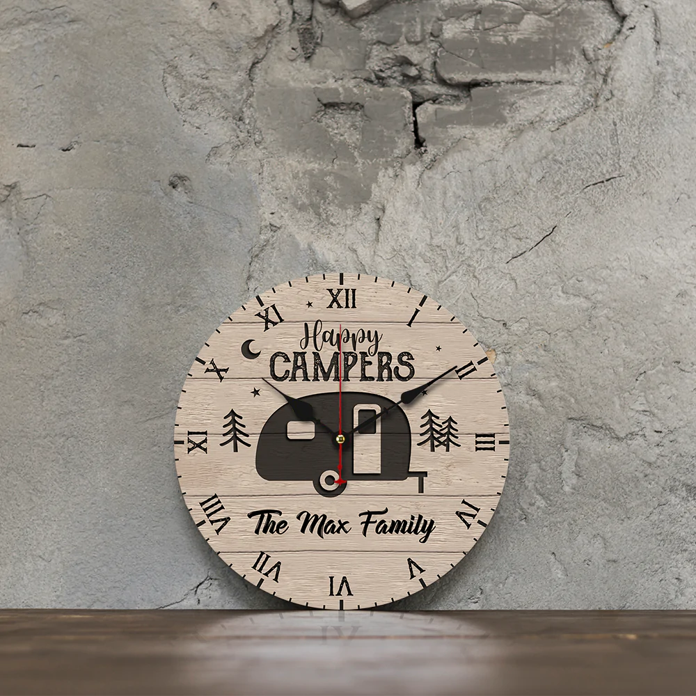 Custom Happy Campers Camping Wall Wooden Clock, Gift For Camper YHN-YEN