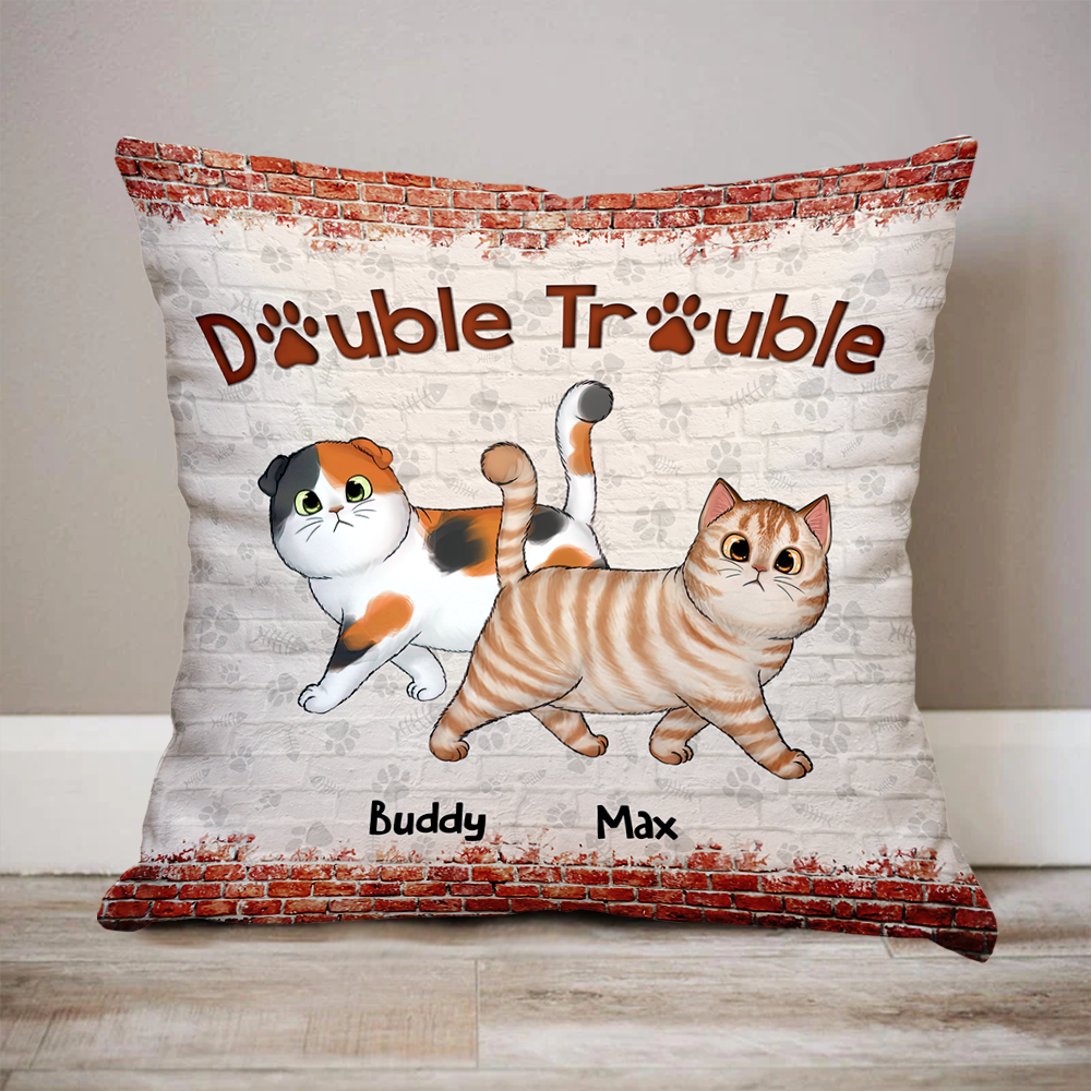 Personalized Double Trouble Cute Cat Pillow, Gift For Cat Lover CHI-YEN